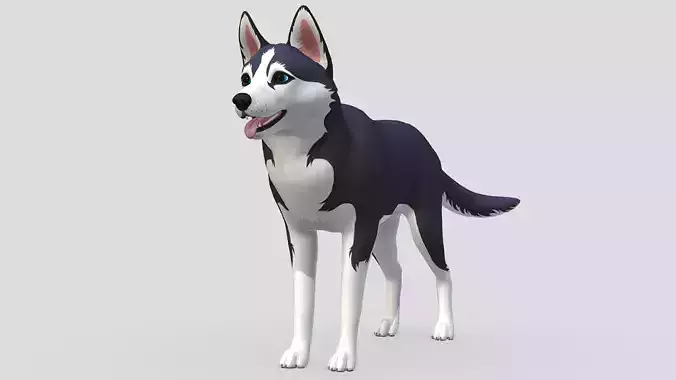 Cartoon dog - Husky Low-poly 3D model
