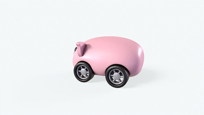 Cartoon Pig Car Cute  Low-poly 3D model 2