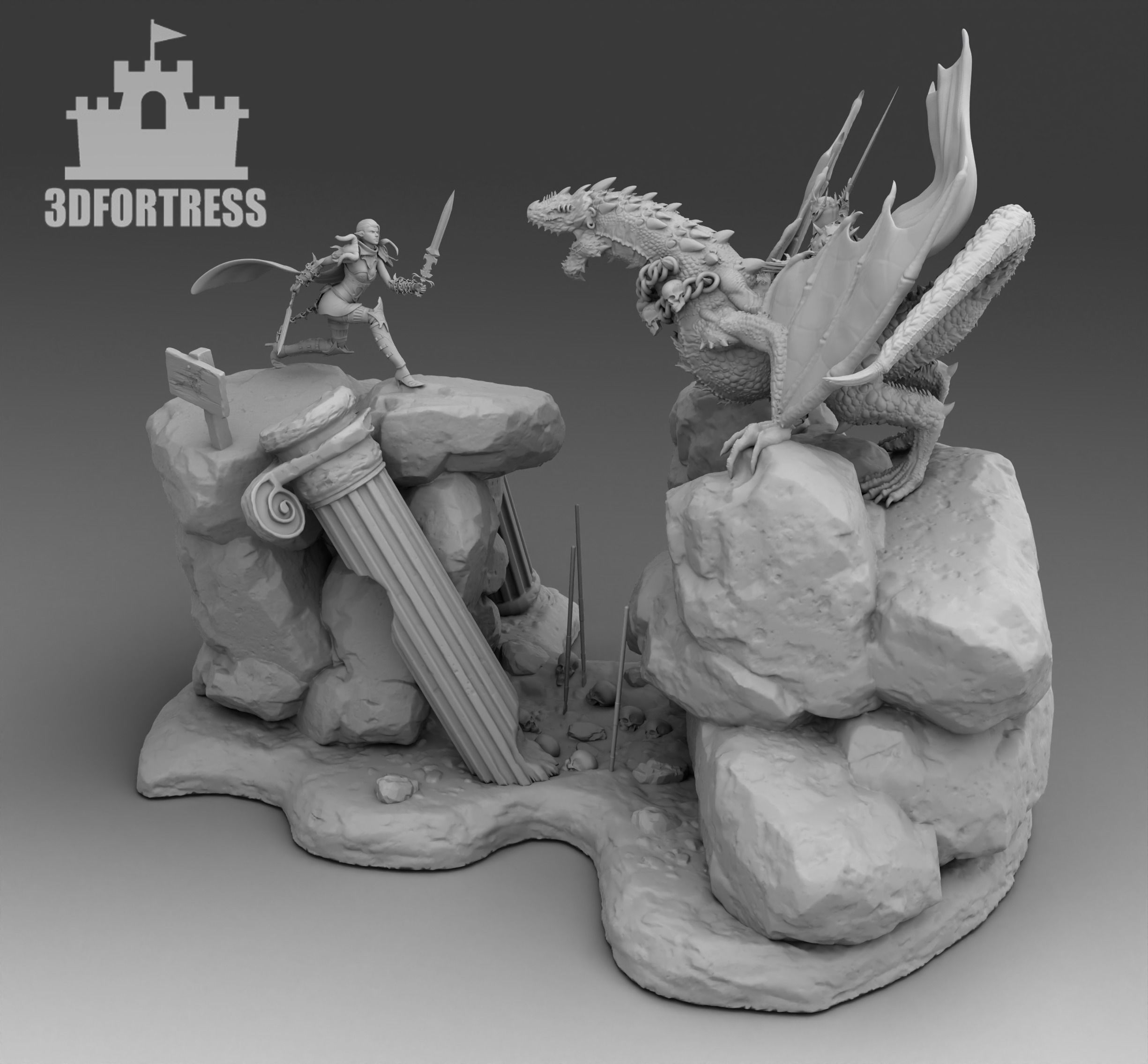 The battle with the dragon 3D print model_1