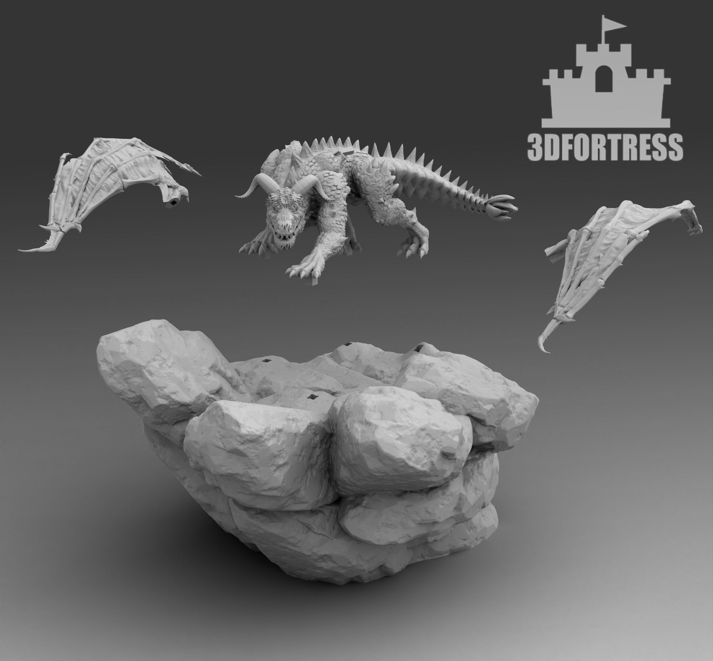 Dragon on the stone 3D print model_3