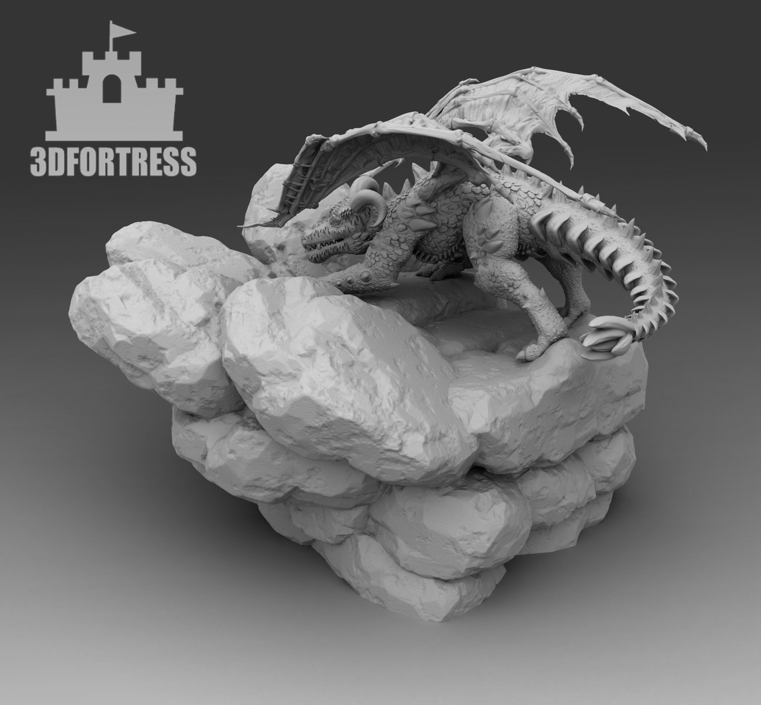 Dragon on the stone 3D print model_1