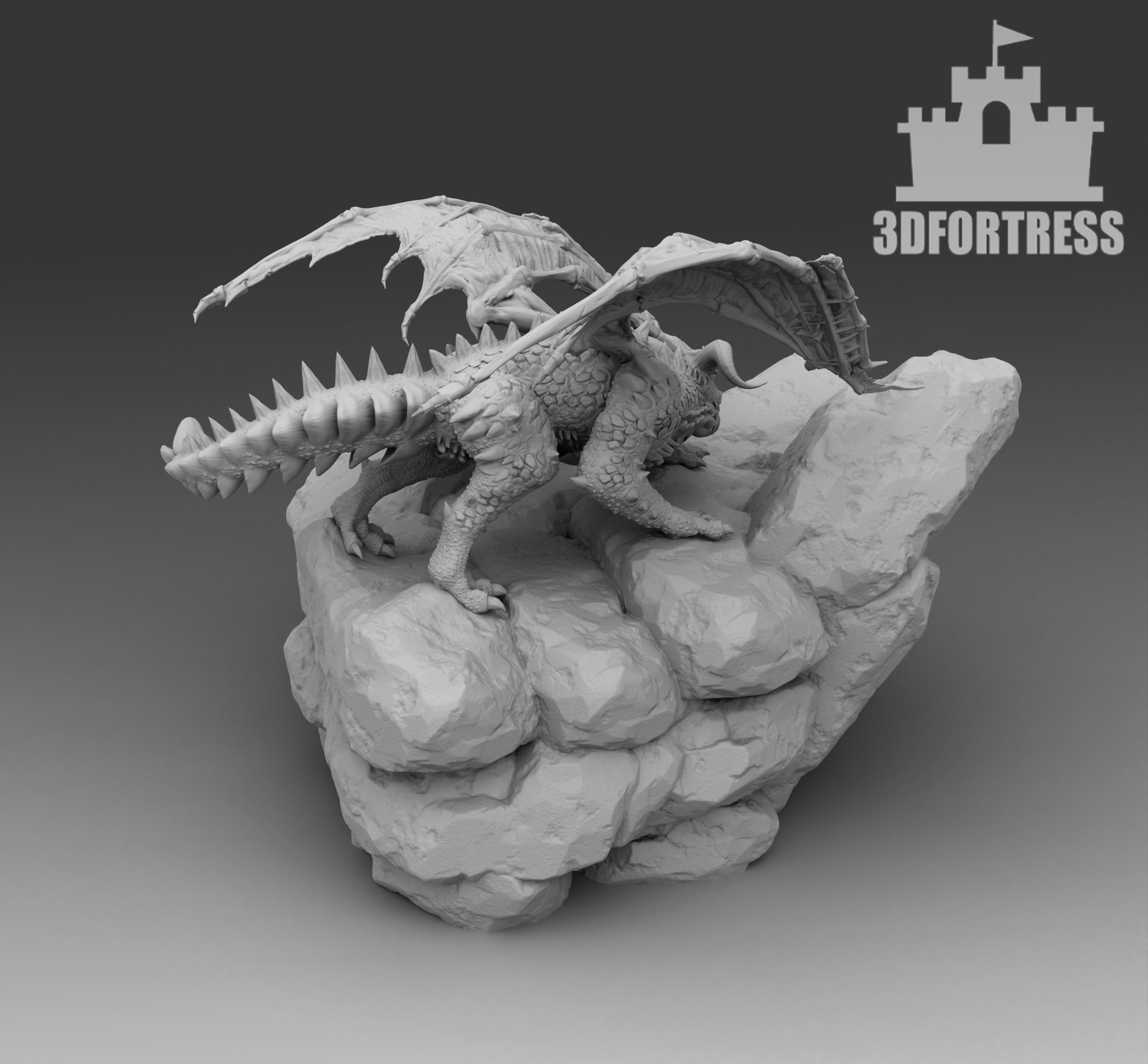 Dragon on the stone 3D print model_2