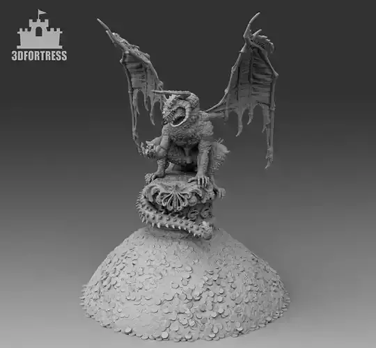 A dragon sitting on gold 3D print model