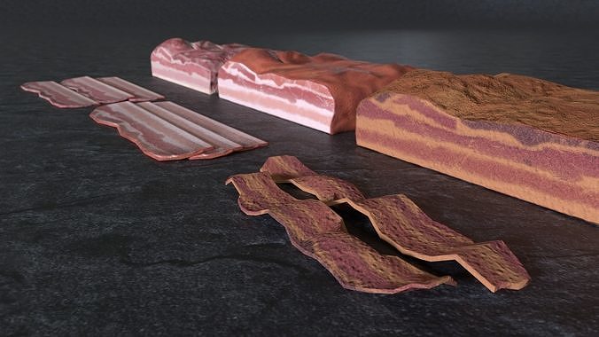 Bacon Fried Smoked and Raw Low-poly 3D model Low-poly 3D model 6