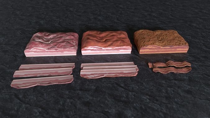 Bacon Fried Smoked and Raw Low-poly 3D model Low-poly 3D model 5