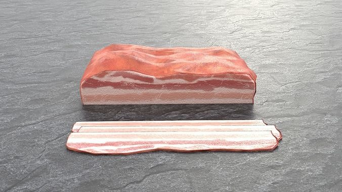 Bacon Fried Smoked and Raw Low-poly 3D model Low-poly 3D model 3