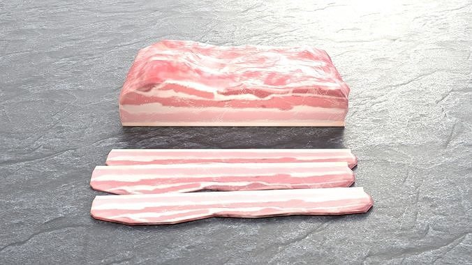 Bacon Fried Smoked and Raw Low-poly 3D model Low-poly 3D model 2