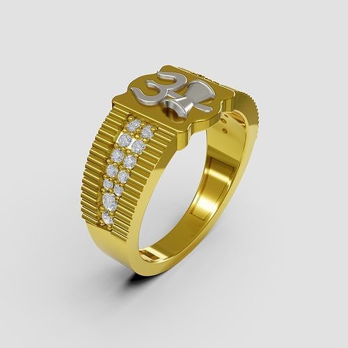 Ring with trishul with daimond 3D print model