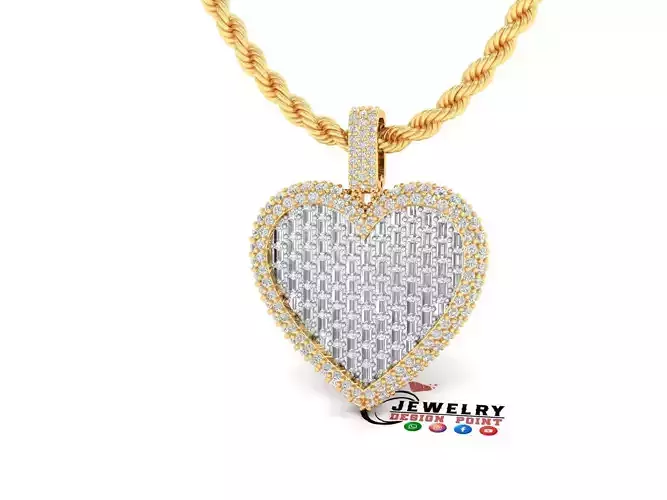 Custom Bubble Heart Border Diamond Pendant - Heart Love Pendant 