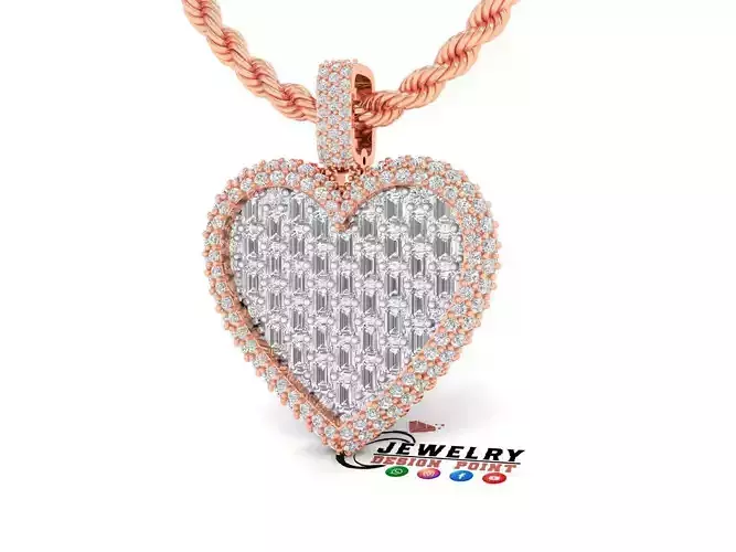 Custom Bubble Heart Border Diamond Pendant - Heart Love Pendant  3D print model