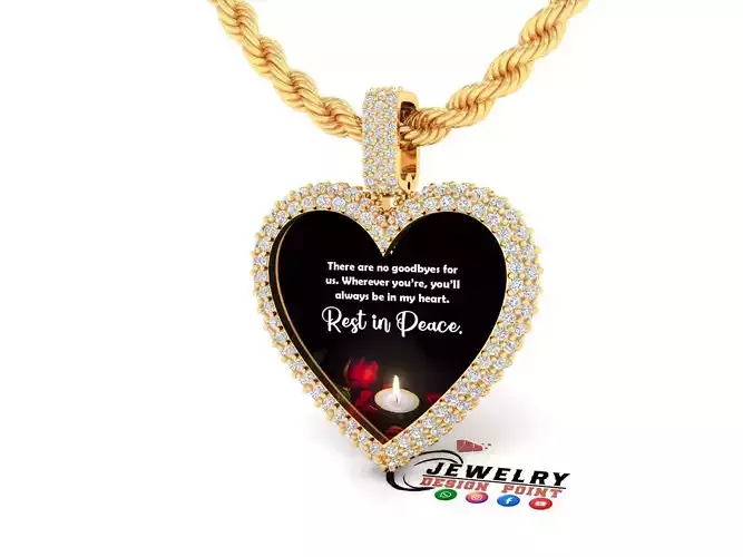 Custom Bubble Heart Memorial Diamond Pendant - Heart Pictures  3D print model