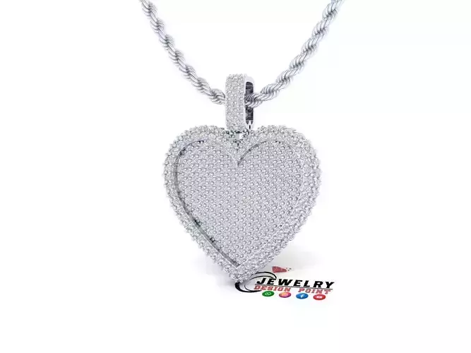 Custom Bubble Heart Border Diamond Pendant - Heart Love Pendant 