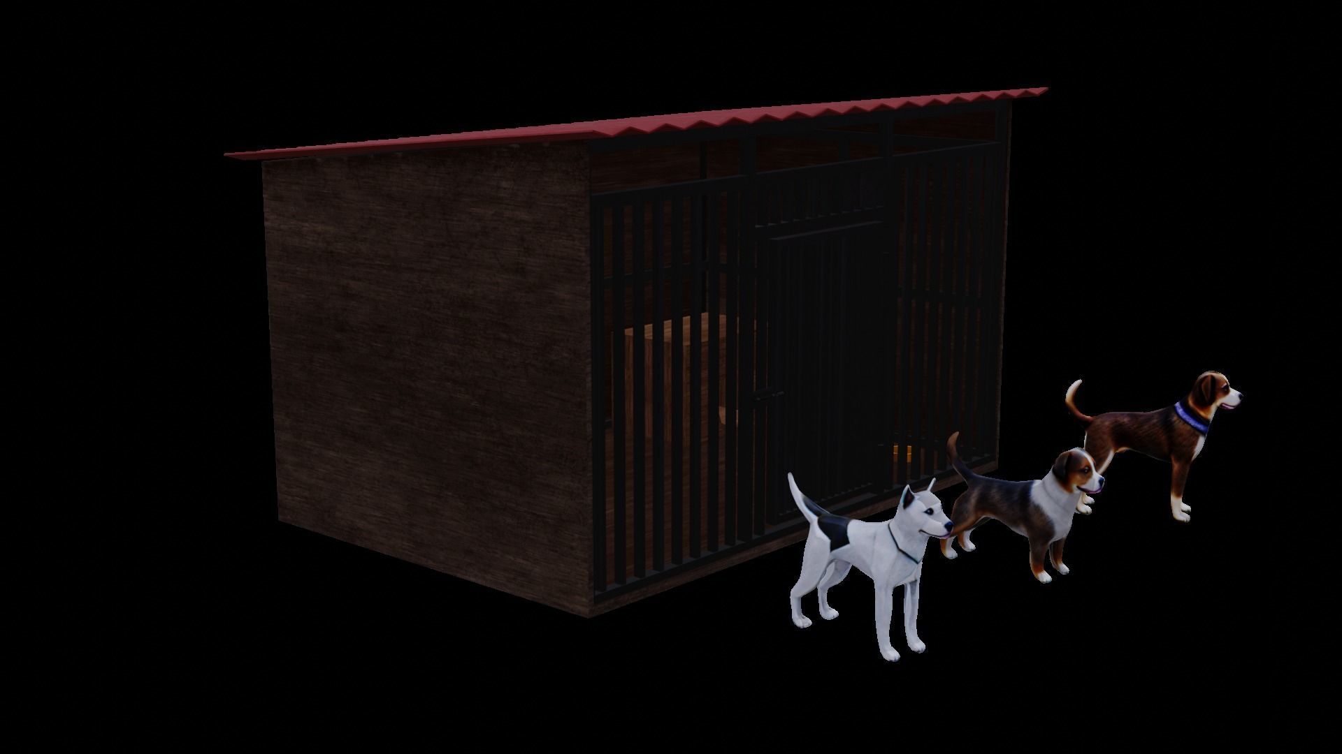 Dog house and 3 dogs low poly pack Low-poly 3D model_4