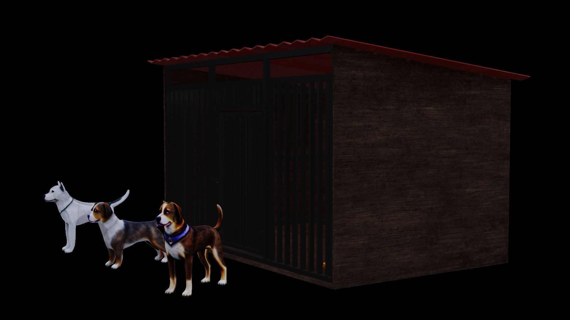 Dog house and 3 dogs low poly pack Low-poly 3D model_5