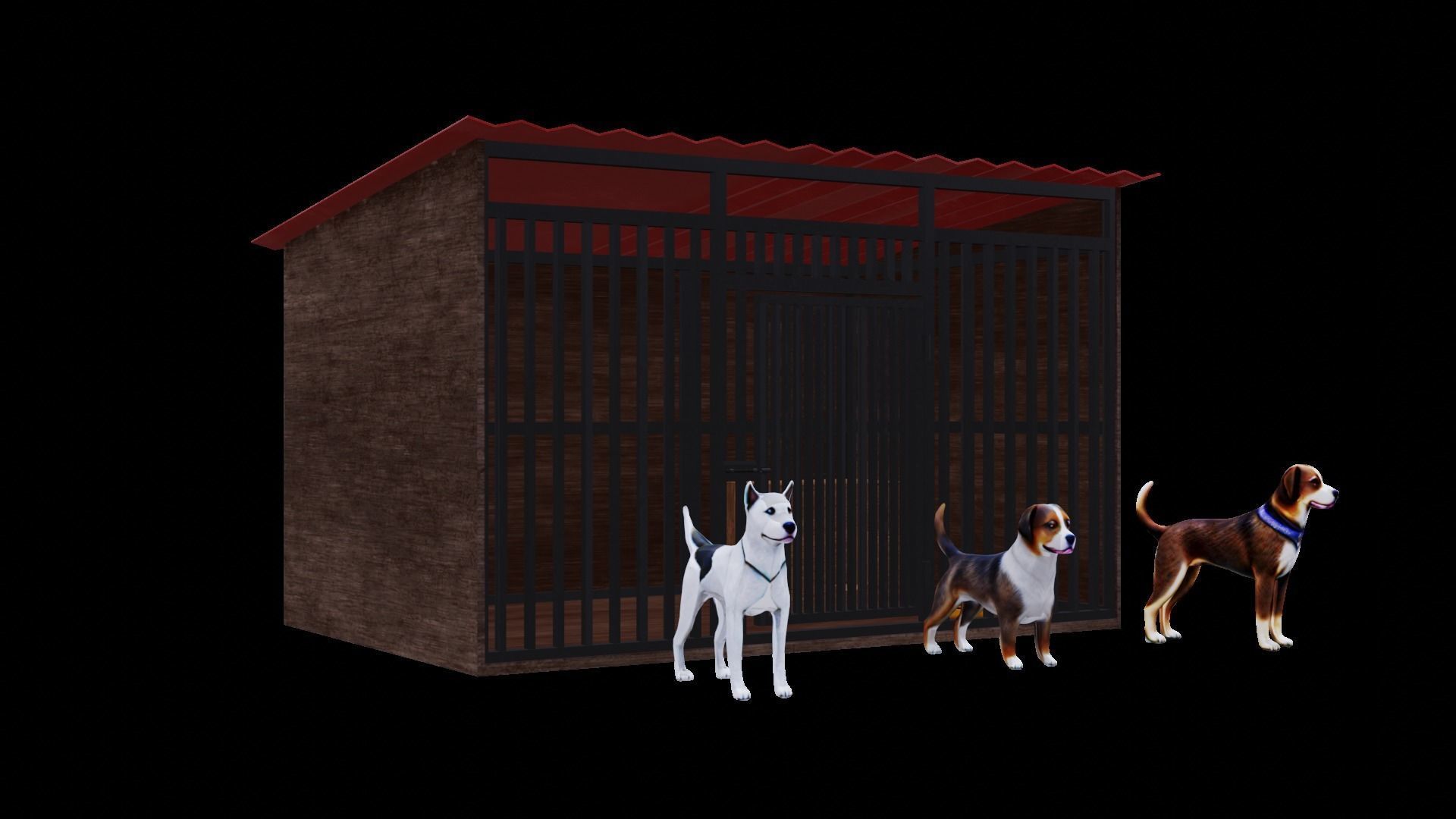 Dog house and 3 dogs low poly pack Low-poly 3D model_2
