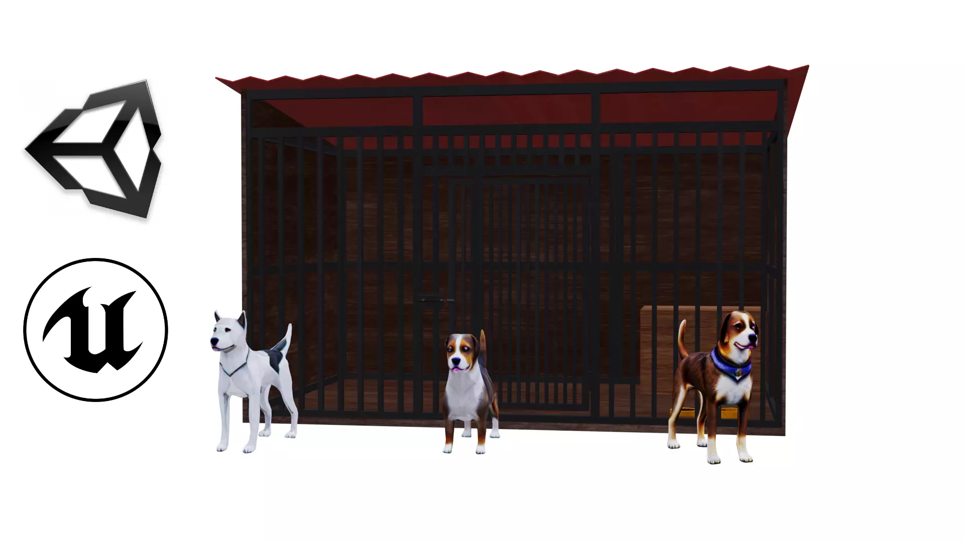 Dog house and 3 dogs low poly pack Low-poly 3D model_0