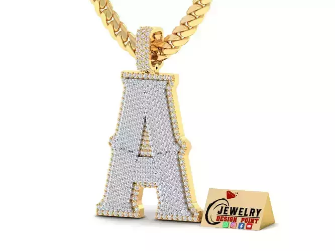 Custom Initial A Letter Diamond Pendant A to Z Alphabet Necklace 3D print model