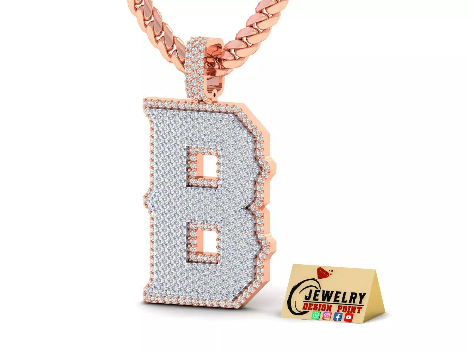 Custom Initial B Letter Diamond Pendant A to Z Alphabet Necklace 3D print model