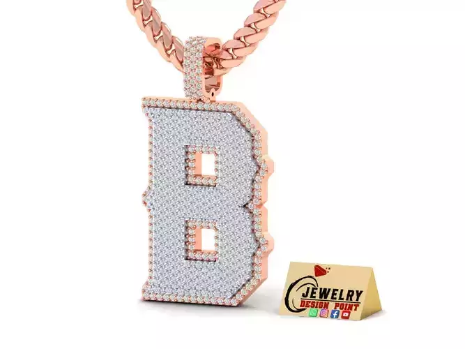 Custom Initial B Letter Diamond Pendant A to Z Alphabet Necklace 3D print model