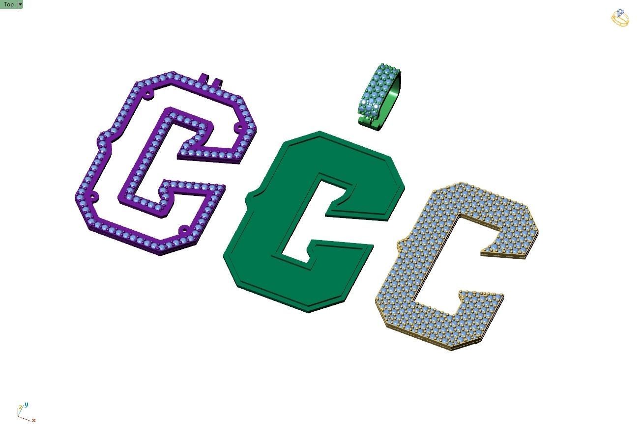 Custom Initial C Letter Diamond Pendant A to Z Alphabet Necklace 3D print model_10