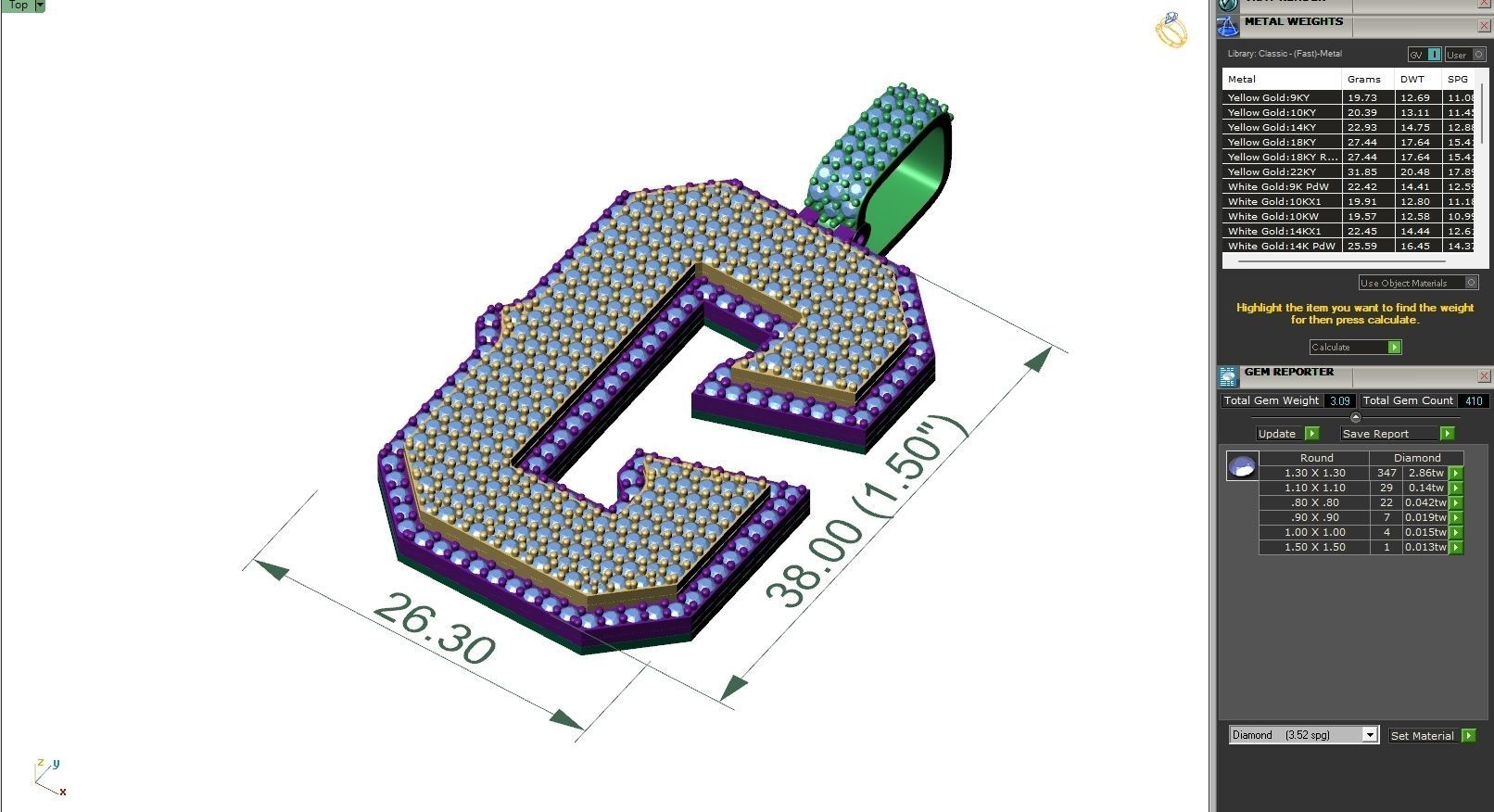 Custom Initial C Letter Diamond Pendant A to Z Alphabet Necklace 3D print model_6