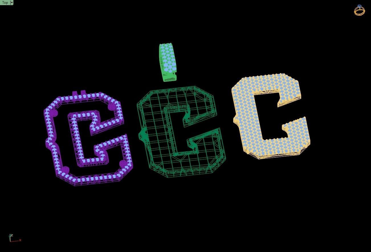 Custom Initial C Letter Diamond Pendant A to Z Alphabet Necklace 3D print model_13