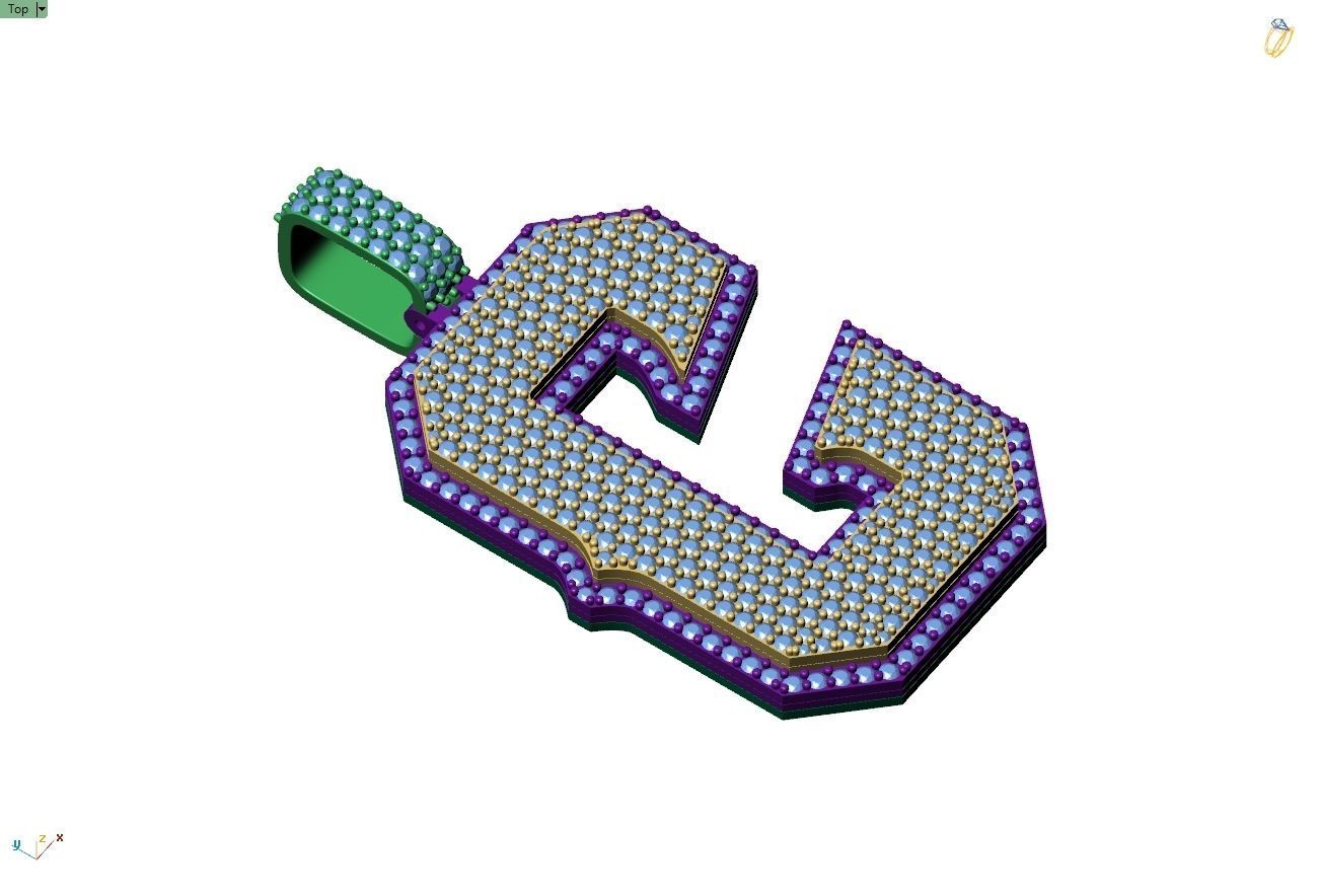 Custom Initial C Letter Diamond Pendant A to Z Alphabet Necklace 3D print model_8