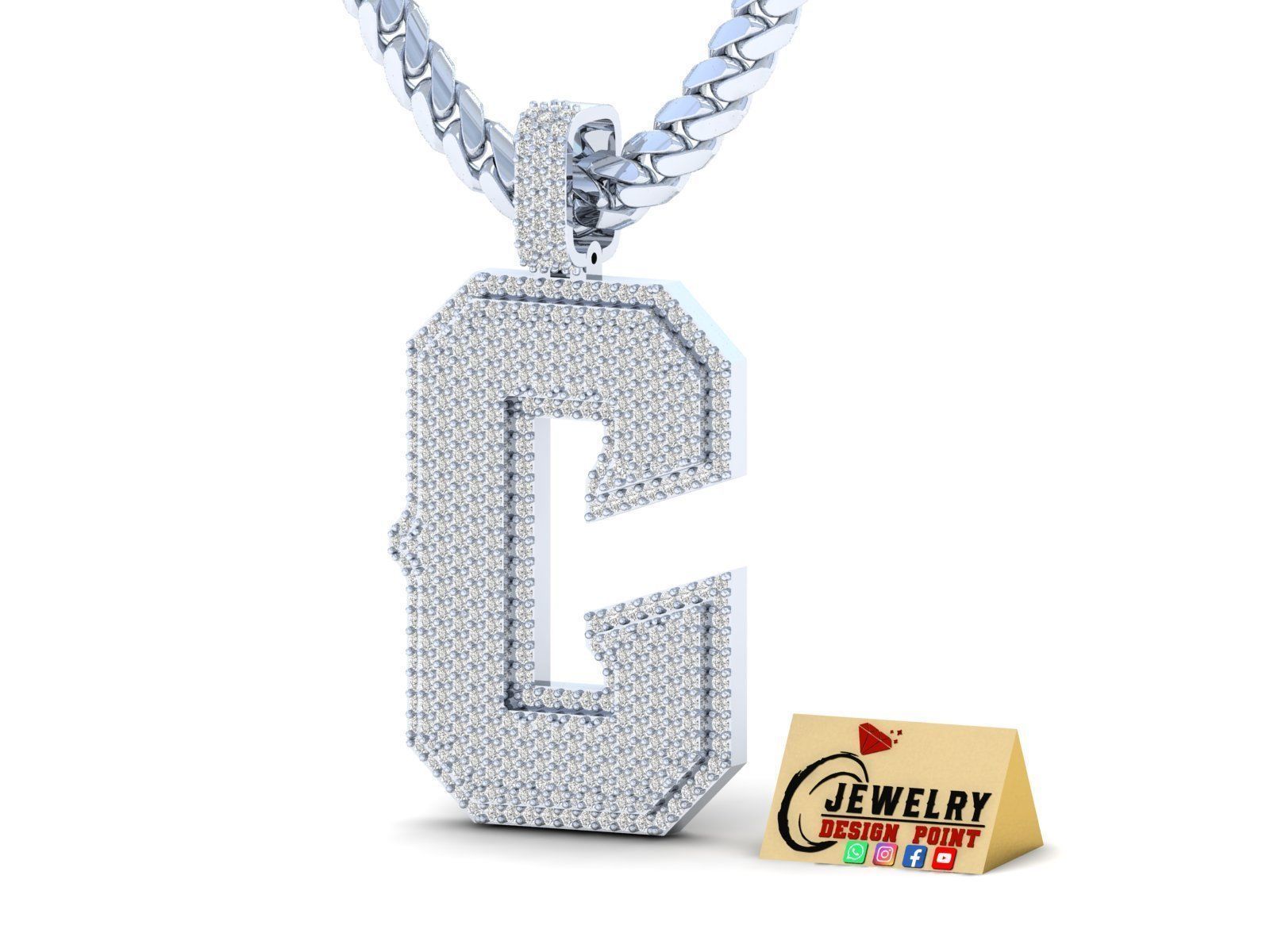Custom Initial C Letter Diamond Pendant A to Z Alphabet Necklace 3D print model_3