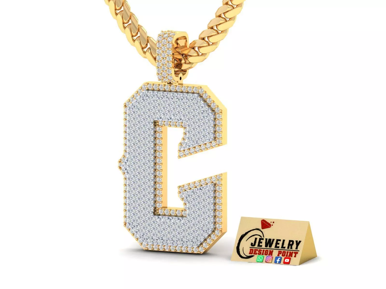 Custom Initial C Letter Diamond Pendant A to Z Alphabet Necklace 3D print model_0