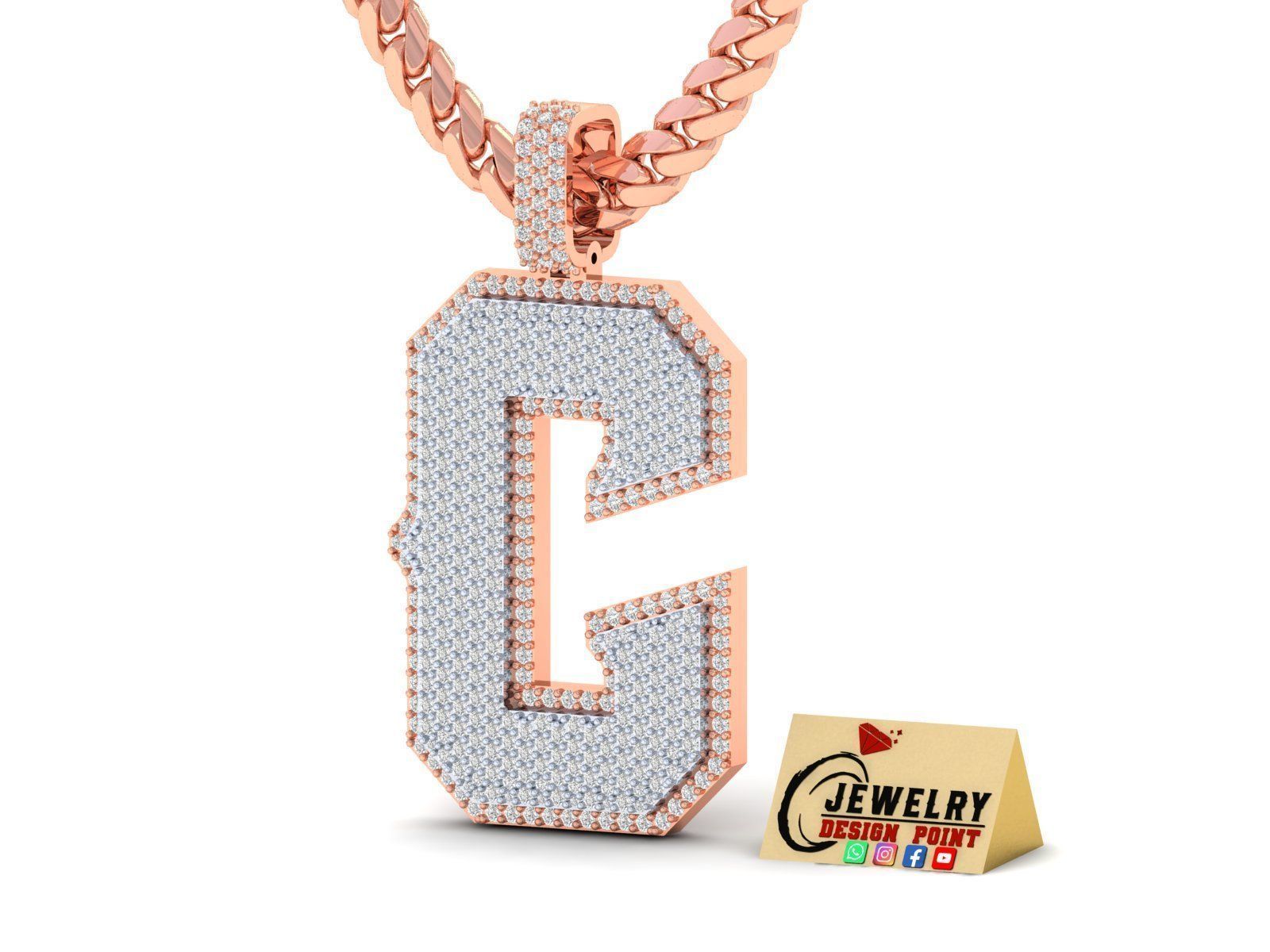 Custom Initial C Letter Diamond Pendant A to Z Alphabet Necklace 3D print model_2
