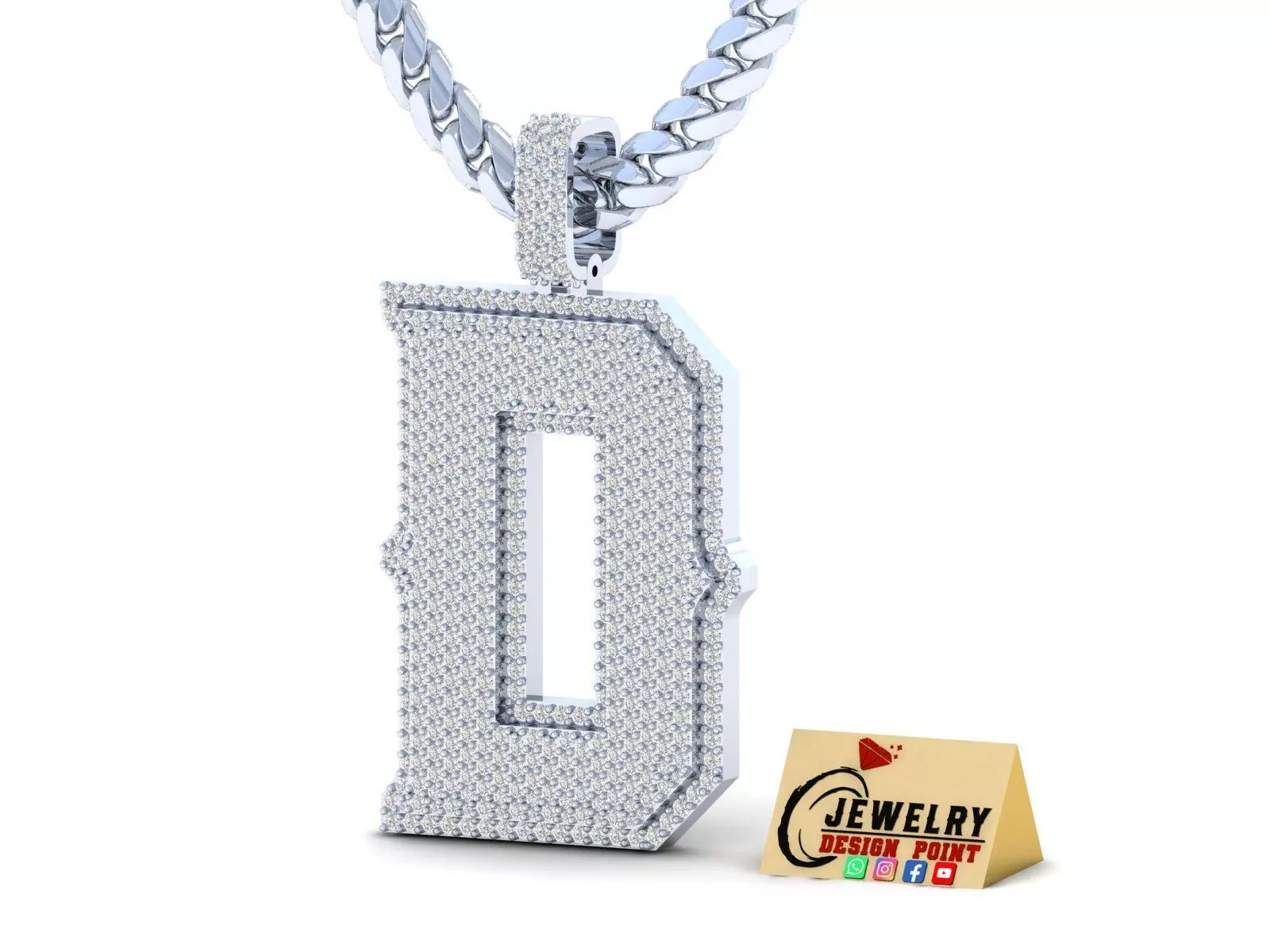 Custom Initial D Letter Diamond Pendant A to Z Alphabet Necklace 3D print model