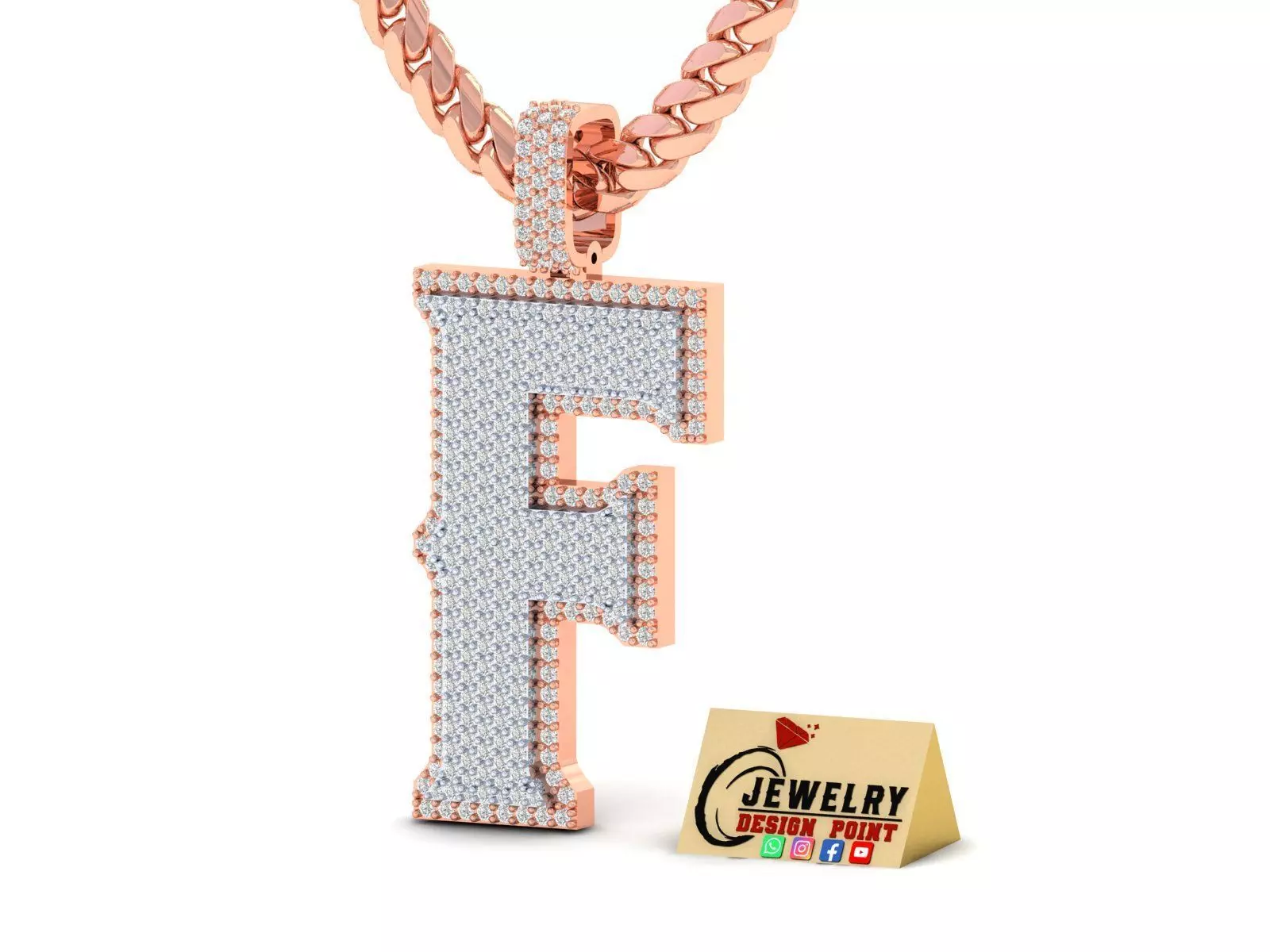 Custom Initial F Letter Diamond Pendant A to Z Alphabet Necklace 3D print model