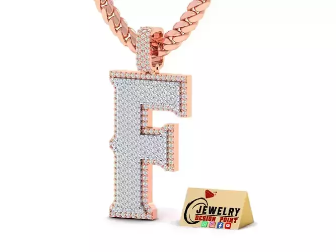 Custom Initial F Letter Diamond Pendant A to Z Alphabet Necklace 3D print model