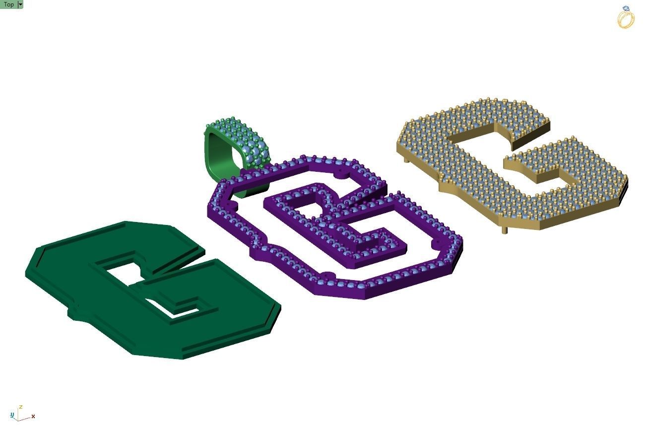 Custom Initial G Letter Diamond Pendant A to Z Alphabet Necklace 3D print model_11