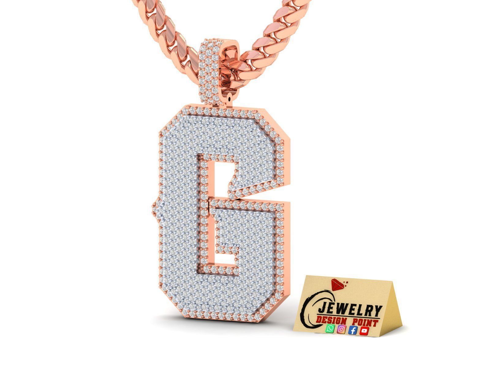 Custom Initial G Letter Diamond Pendant A to Z Alphabet Necklace 3D print model_3