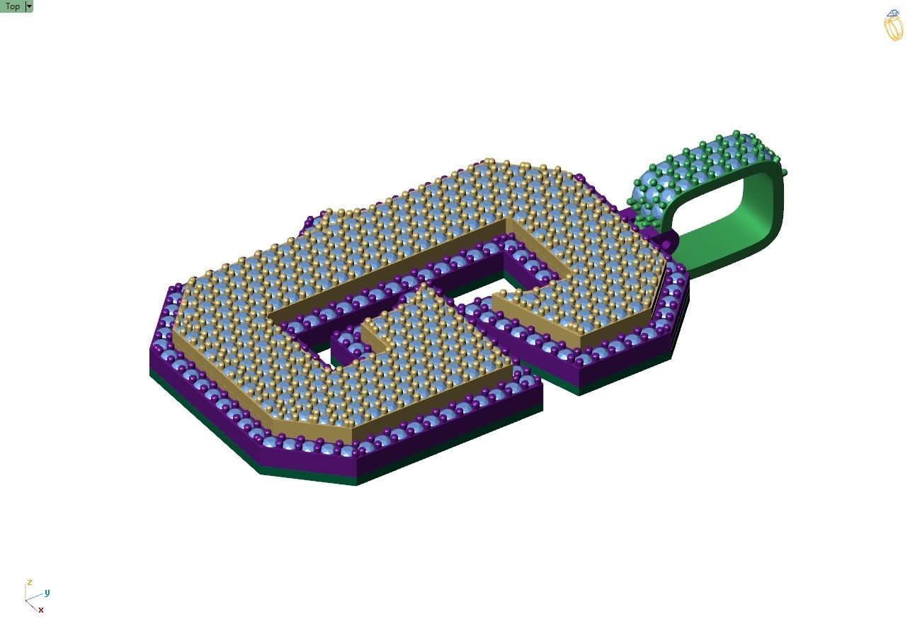 Custom Initial G Letter Diamond Pendant A to Z Alphabet Necklace 3D print model_4