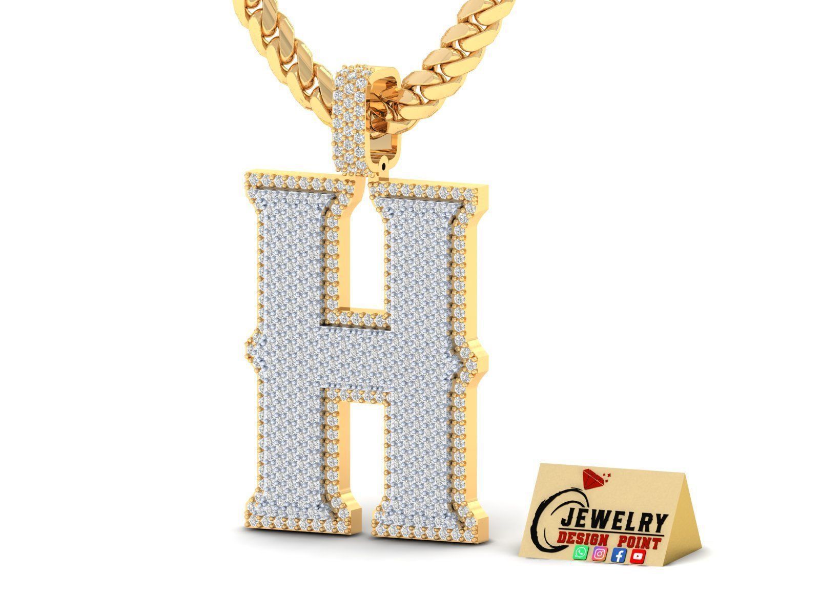 Custom Initial H Letter Diamond Pendant A to Z Alphabet Necklace 3D print model_2