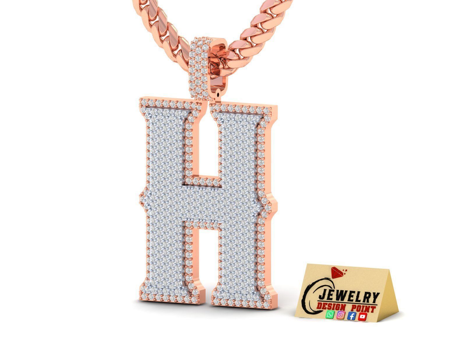 Custom Initial H Letter Diamond Pendant A to Z Alphabet Necklace 3D print model_3