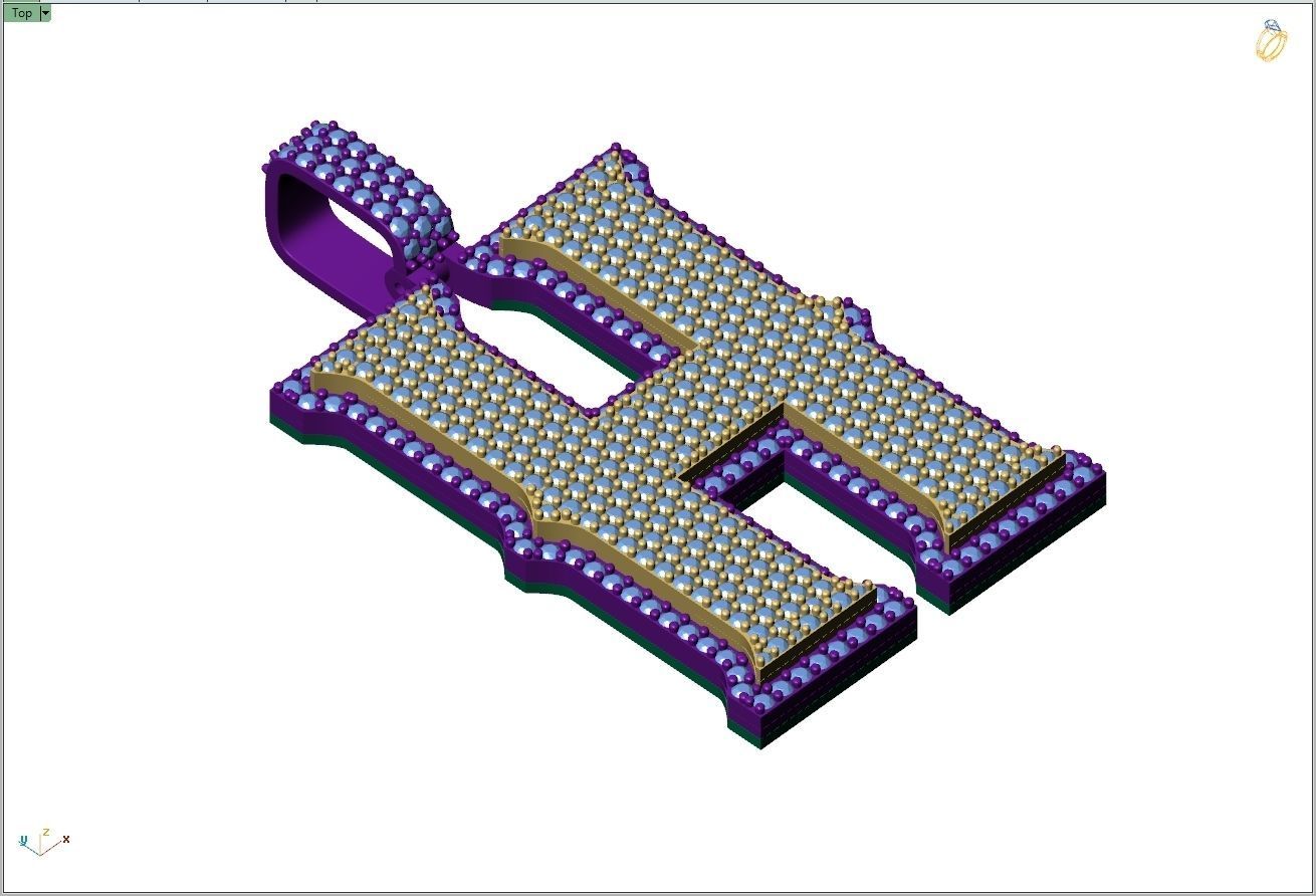 Custom Initial H Letter Diamond Pendant A to Z Alphabet Necklace 3D print model_8