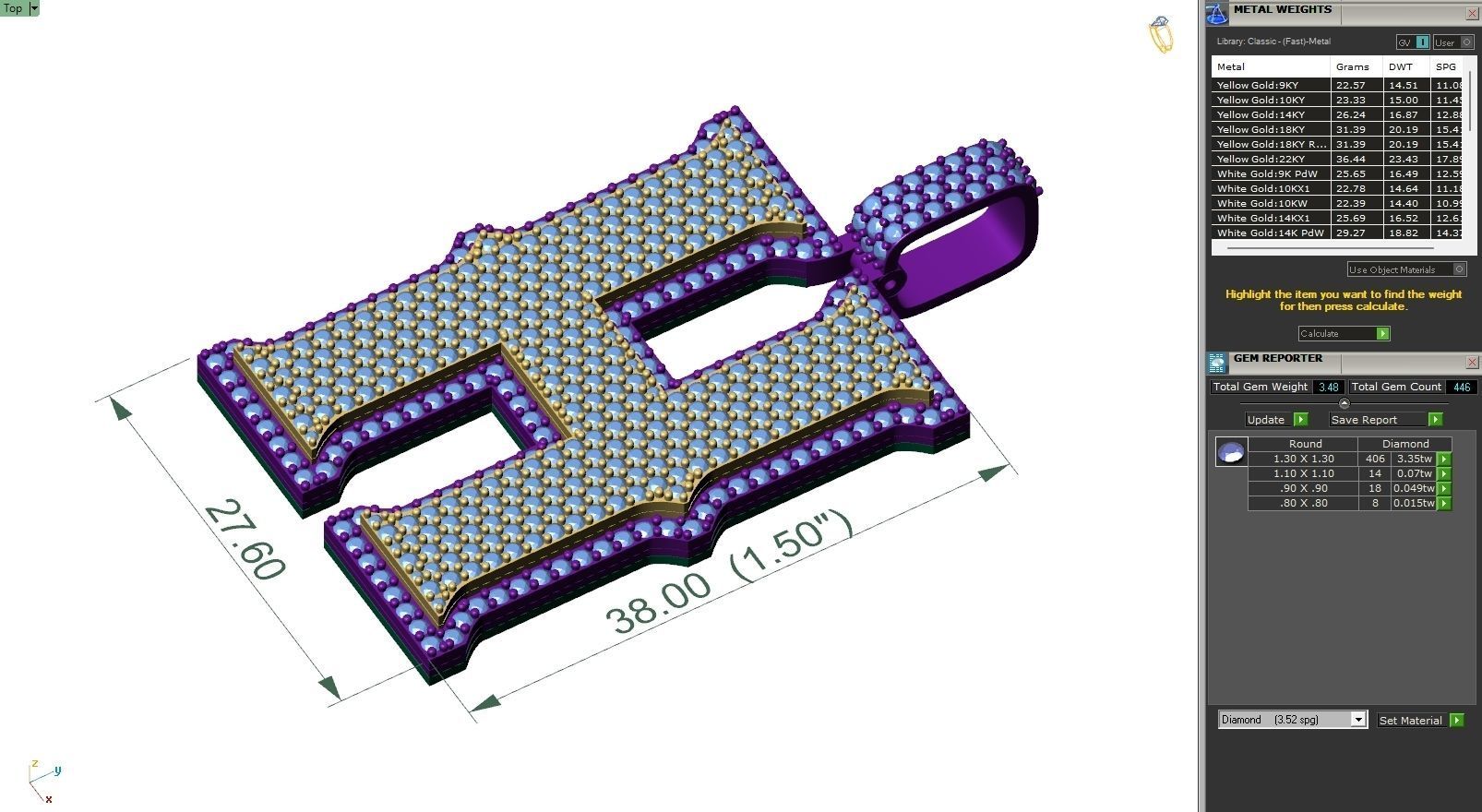 Custom Initial H Letter Diamond Pendant A to Z Alphabet Necklace 3D print model_6