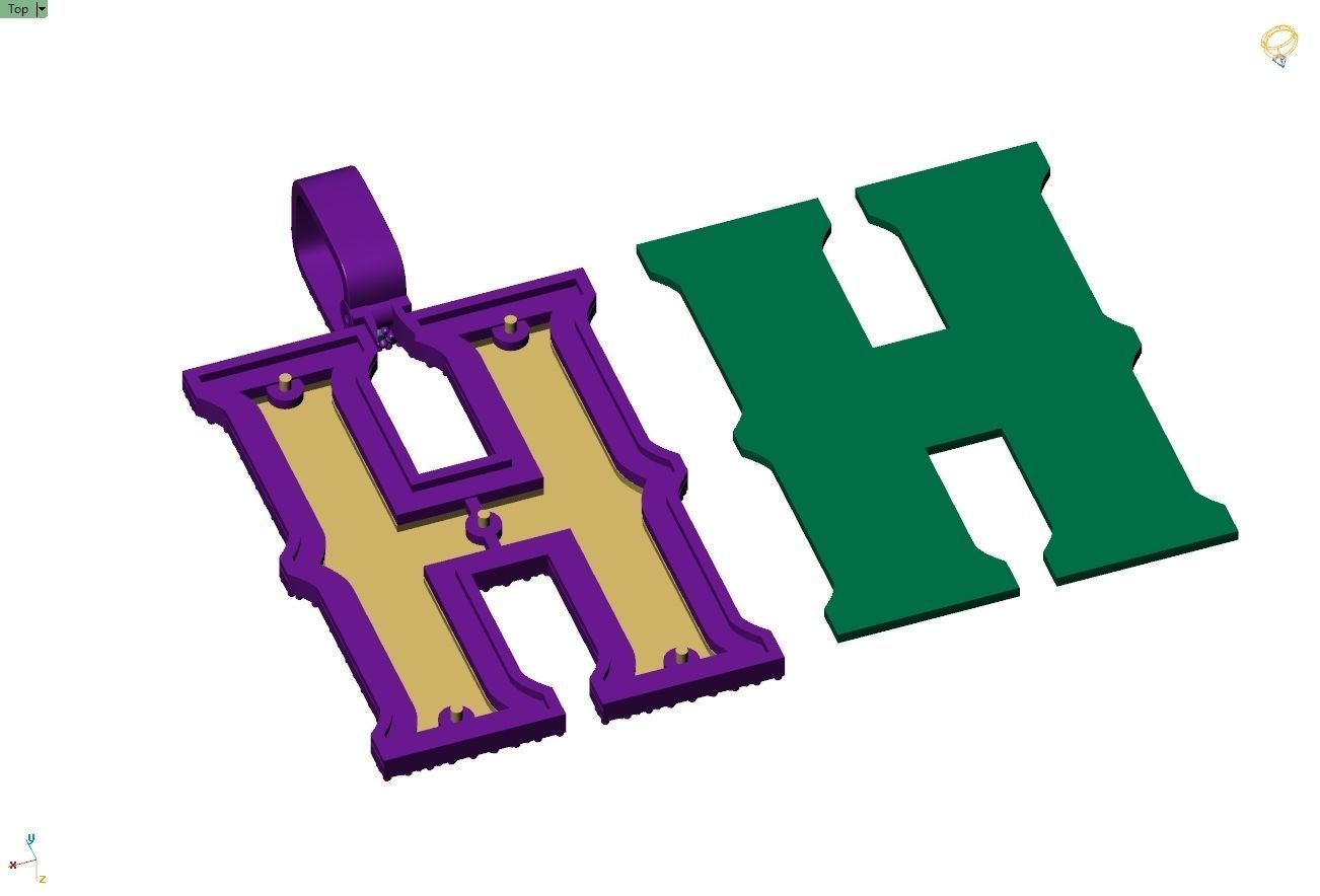 Custom Initial H Letter Diamond Pendant A to Z Alphabet Necklace 3D print model_9