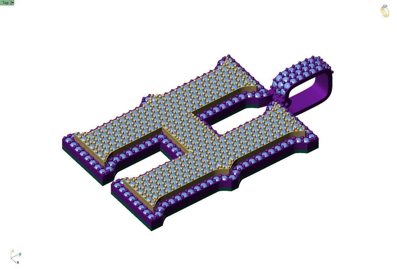 Custom Initial H Letter Diamond Pendant A to Z Alphabet Necklace 3D print model_4