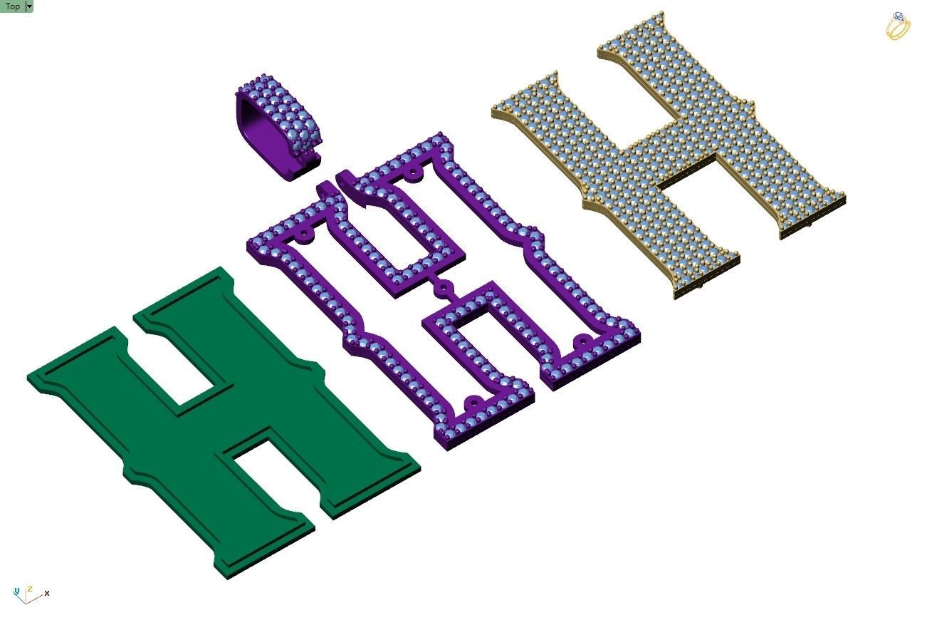 Custom Initial H Letter Diamond Pendant A to Z Alphabet Necklace 3D print model_11