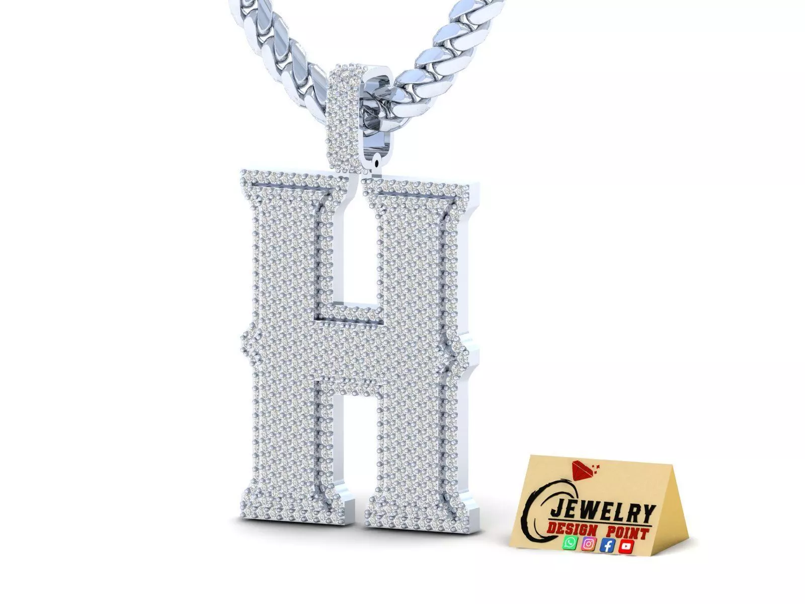 Custom Initial H Letter Diamond Pendant A to Z Alphabet Necklace 3D print model_0