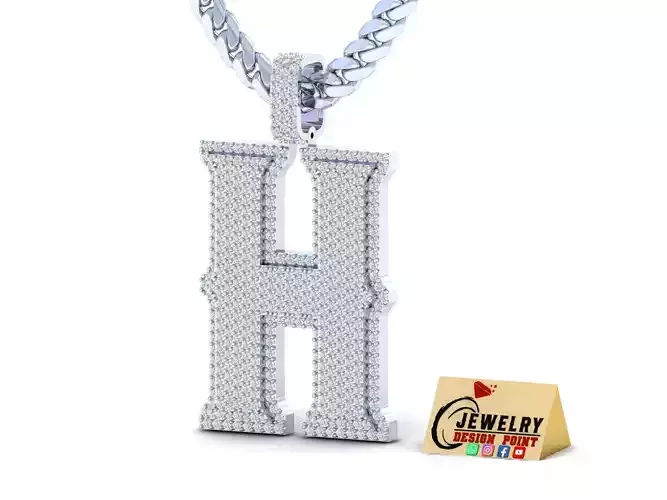 Custom Initial H Letter Diamond Pendant A to Z Alphabet Necklace 3D print model