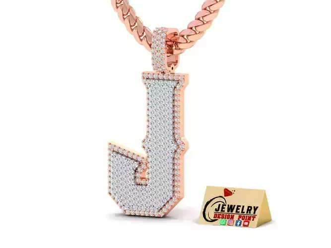 Custom Initial A Letter Diamond Pendant A to Z Alphabet Necklace 3D print model