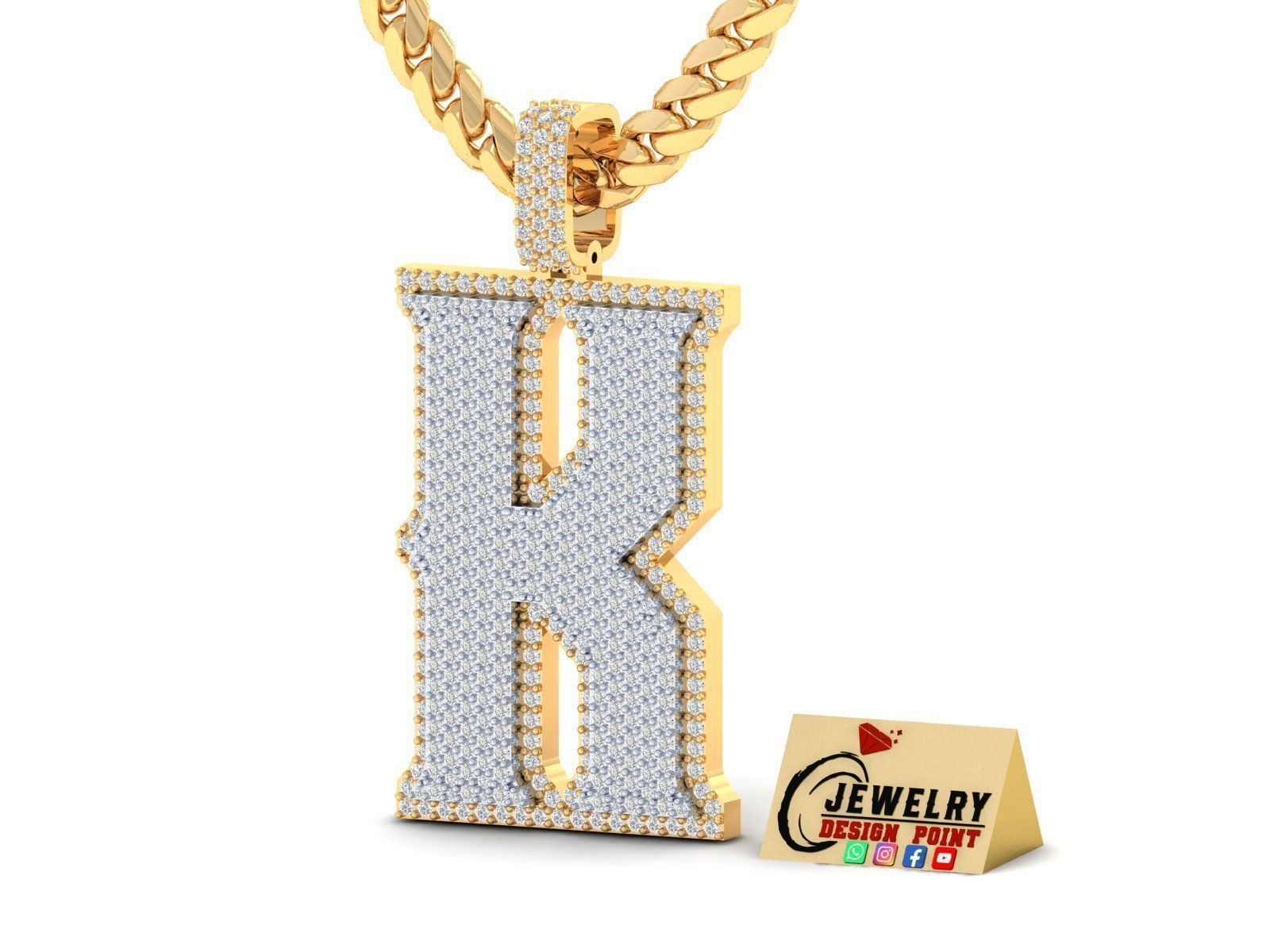 Custom Initial K Letter Diamond Pendant A to Z Alphabet Necklace 3D print model_2