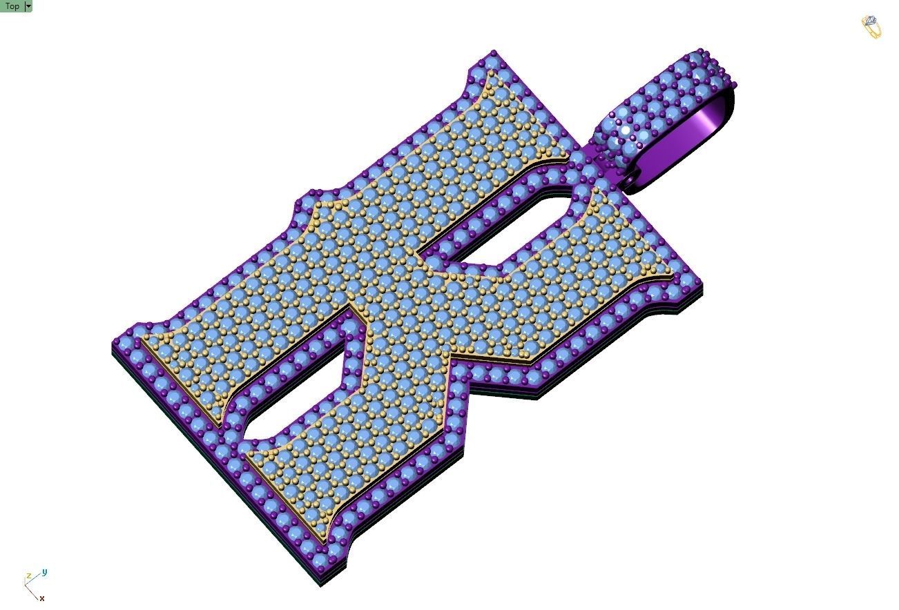 Custom Initial K Letter Diamond Pendant A to Z Alphabet Necklace 3D print model_4