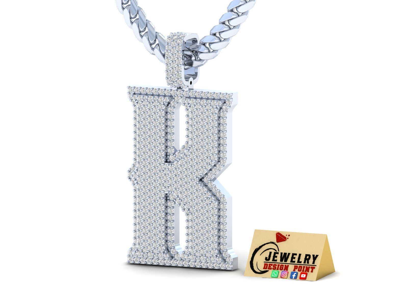Custom Initial K Letter Diamond Pendant A to Z Alphabet Necklace 3D print model_3