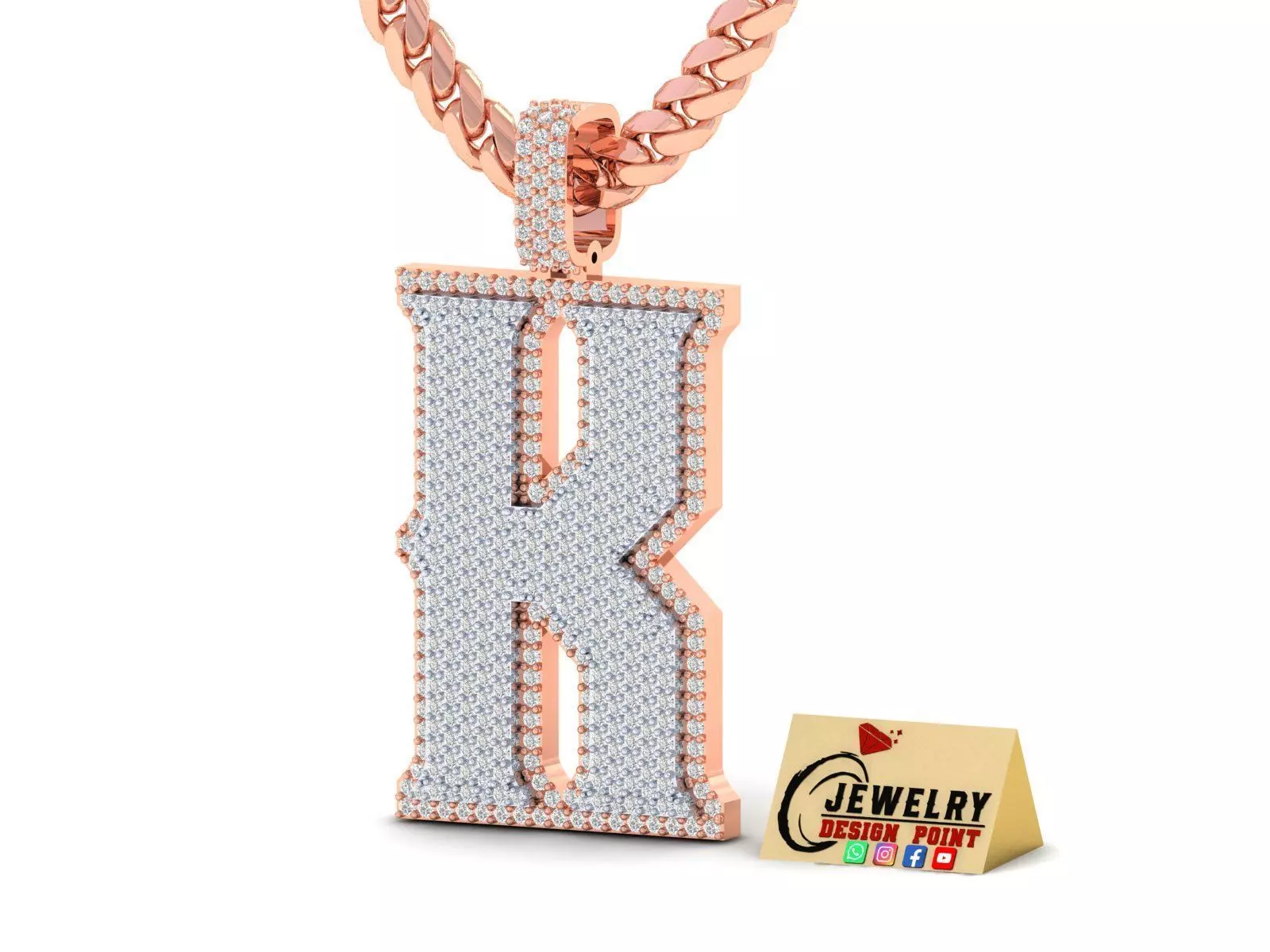 Custom Initial K Letter Diamond Pendant A to Z Alphabet Necklace 3D print model_0